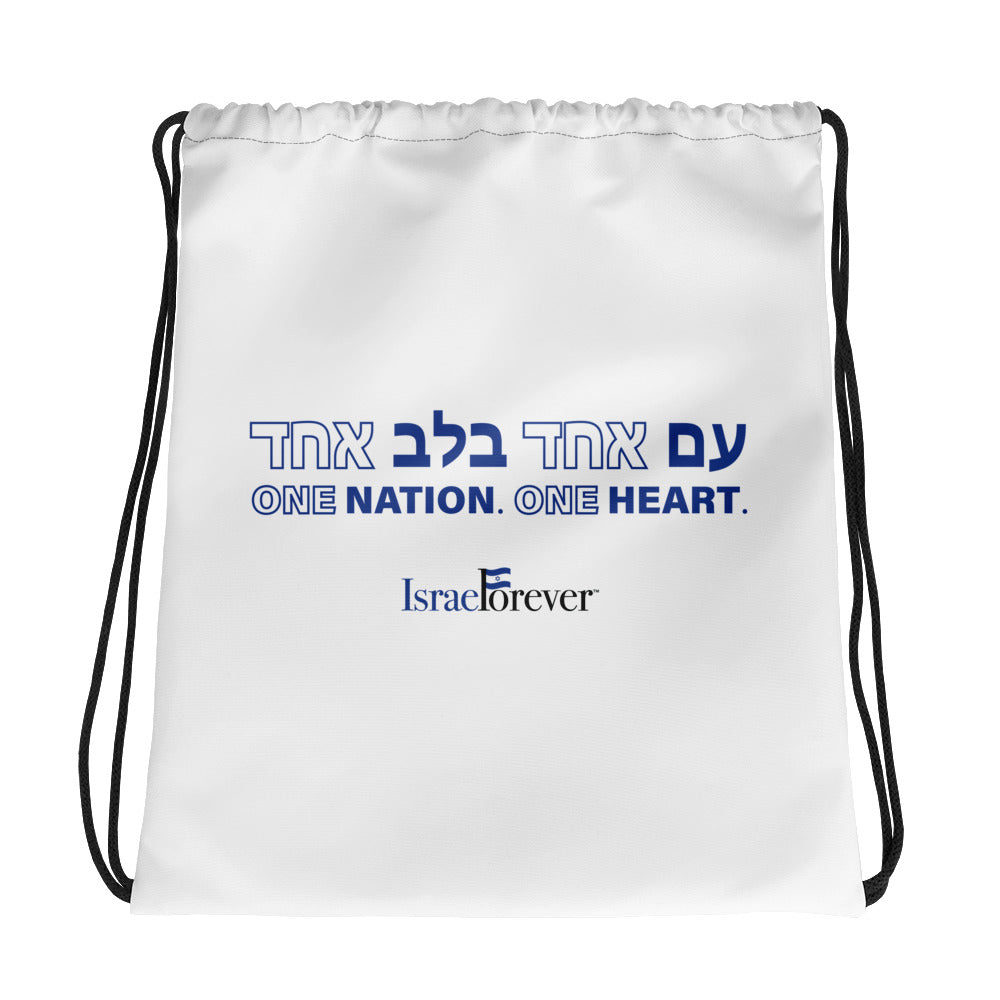 One Nation One Heart Drawstring bag